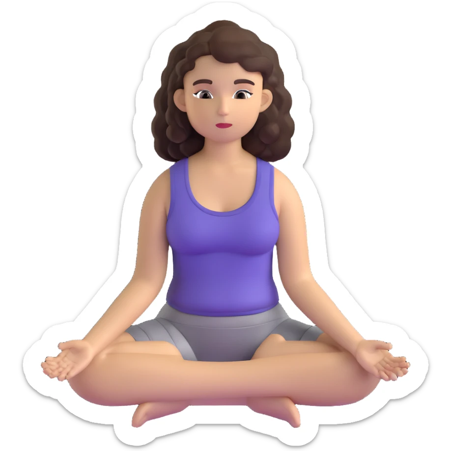brunette girl with curly hair meditating, sitting cross-legged sticker