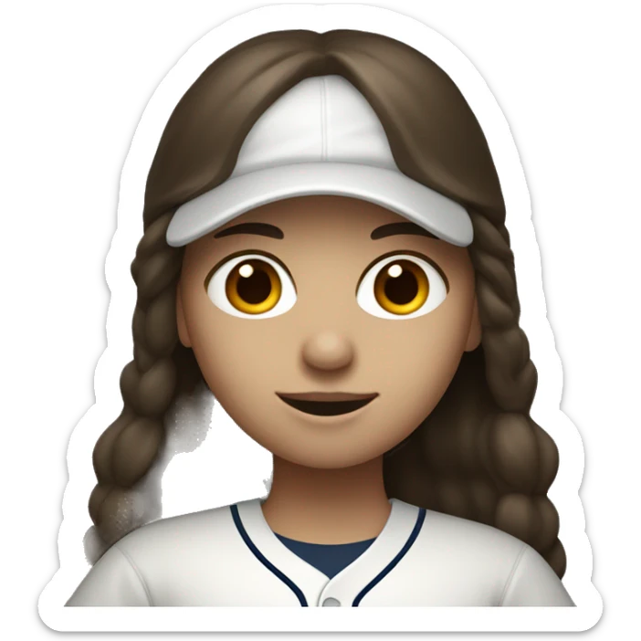 Girl with long dark brown hair and white skin and baseball using a laptop sticker
