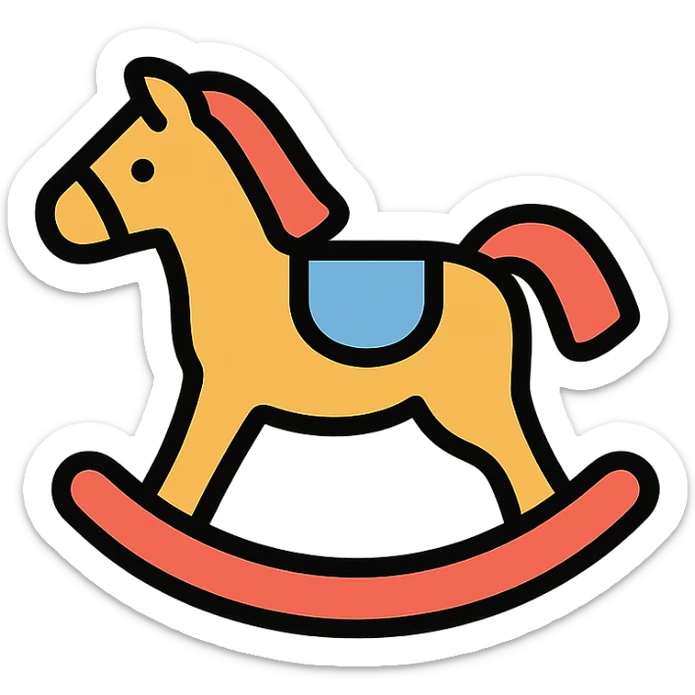 rocking horse, color outline icon style, playful colors, black outlines, friendly and inviting sticker