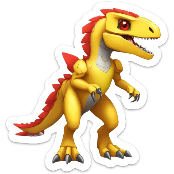  Edgy Red Yellow Shiny Digimon-Fakemon-Velociraptor-Dragon-Mecha full body sticker