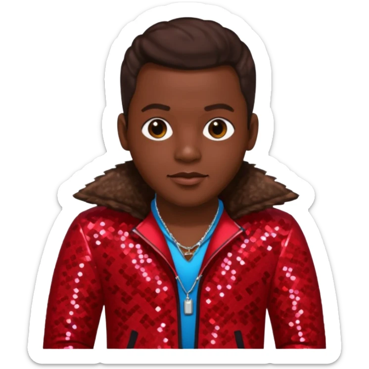 Bobby Brown (b.1969) from New Edition with dark brown hair, red sequin outfit sticker