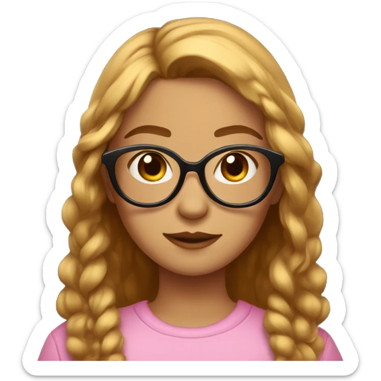 girl with medium hair with pink underlights and light brown hair on top with brown glasses and honey color e sticker