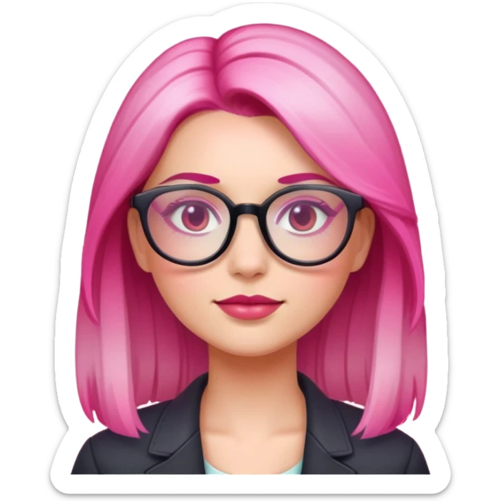 woman with gradient hair from dark to pink with glasses sticker