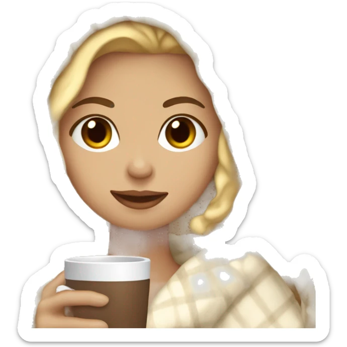Light-skinned Blonde Girl wrapped in a blanket with a cup of cocoa sticker