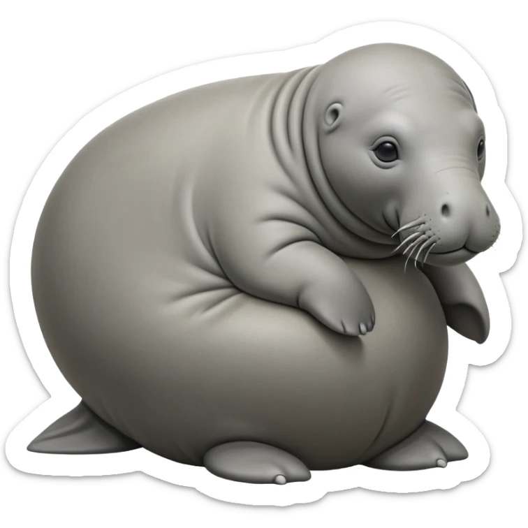 Homunculus Loxodontus, a blob-like gray creature with an elephant seal face, no distinct limbs, small hands folded on what looks like a lap, patient waiting posture sticker