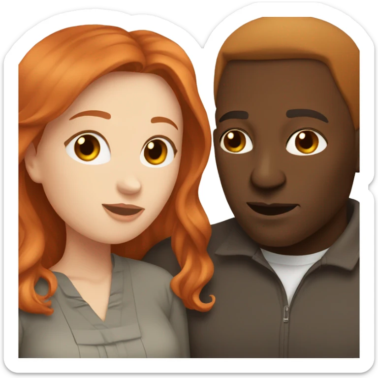 couple kissing, redhead and white woman, dark-skinned black man sticker