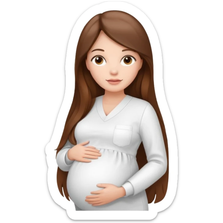 
"Pregnant woman with long brown hair and fair skin wearing a cosmetologist  white uniform."


 sticker