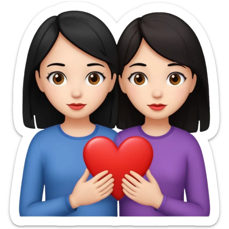 2 girls that have a heart one hair black the other brown  sticker