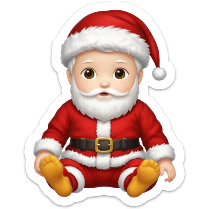 a baby wearing santa clothes and cute fluffy shoes sticker
