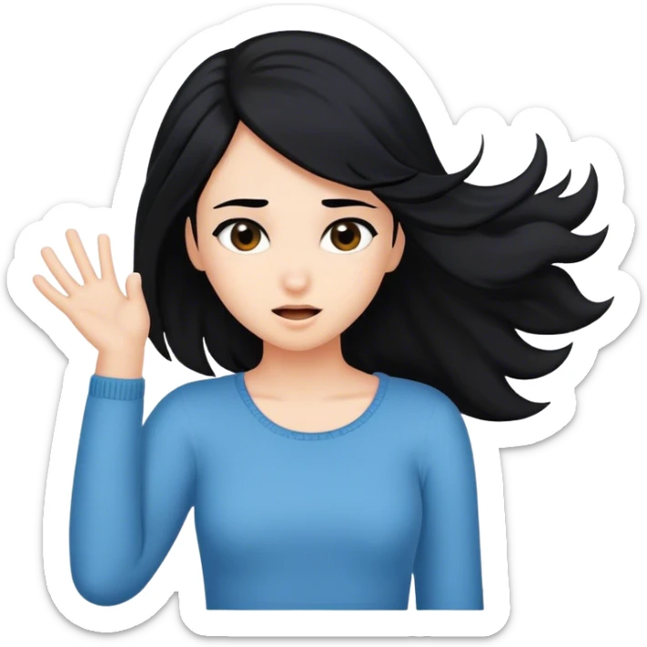 Girl with fair skin and black hair flipping hair back sticker