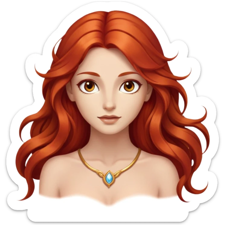 femme avec des cheveux très long roux, yeux marrons belle comme une déesse avec un beau corps et de la magie  sticker