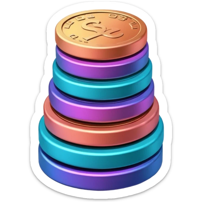 Stack of coins in gradient of turquoise, blue, pink, purple, and coral color sticker