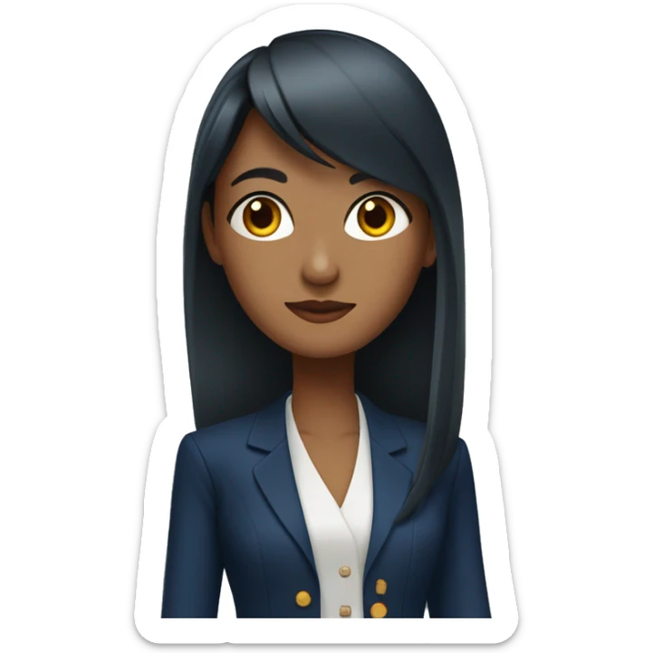 beautiful sri lankan woman with straight hair and bangs wearing a dark blue suit jacket sticker