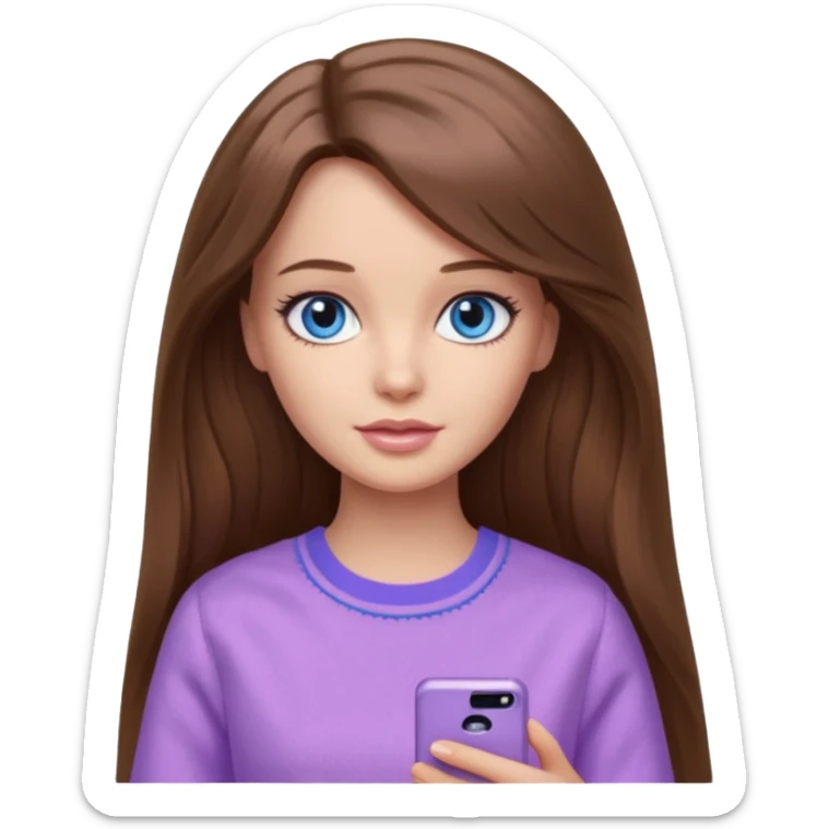 beautiful barbie girl with long brown hair, blue eyes and wearing light purple clothes watching stranger things on tv sticker