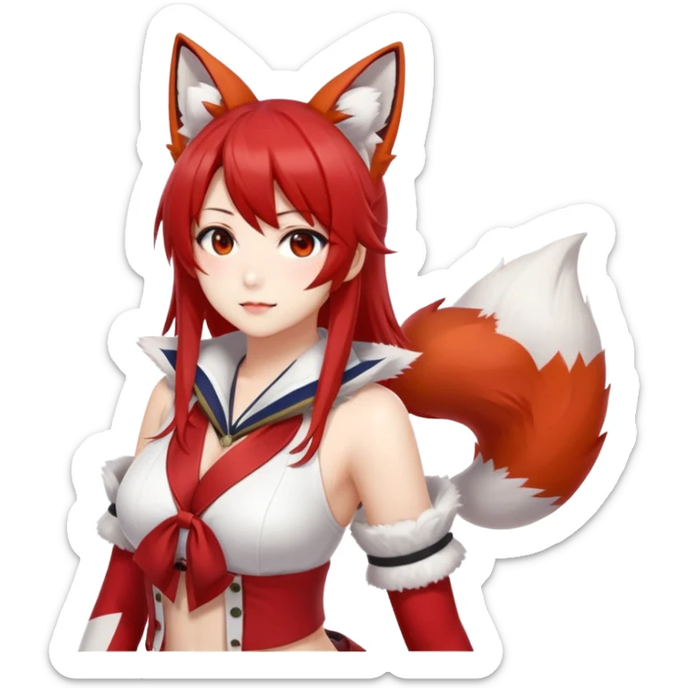 Azur Lane Akagi kitsune girl with red and white outfit and multiple fox tails sticker