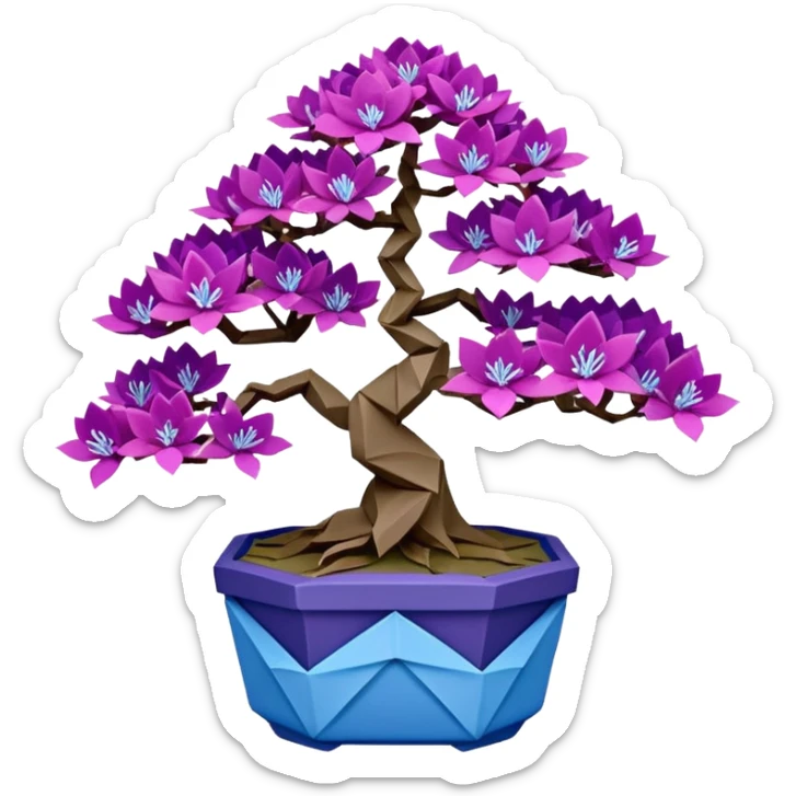 Bonsai long hair-fine-leaf group crimson crystal azalea purple and cream blue forest planting in origami style pot  sticker