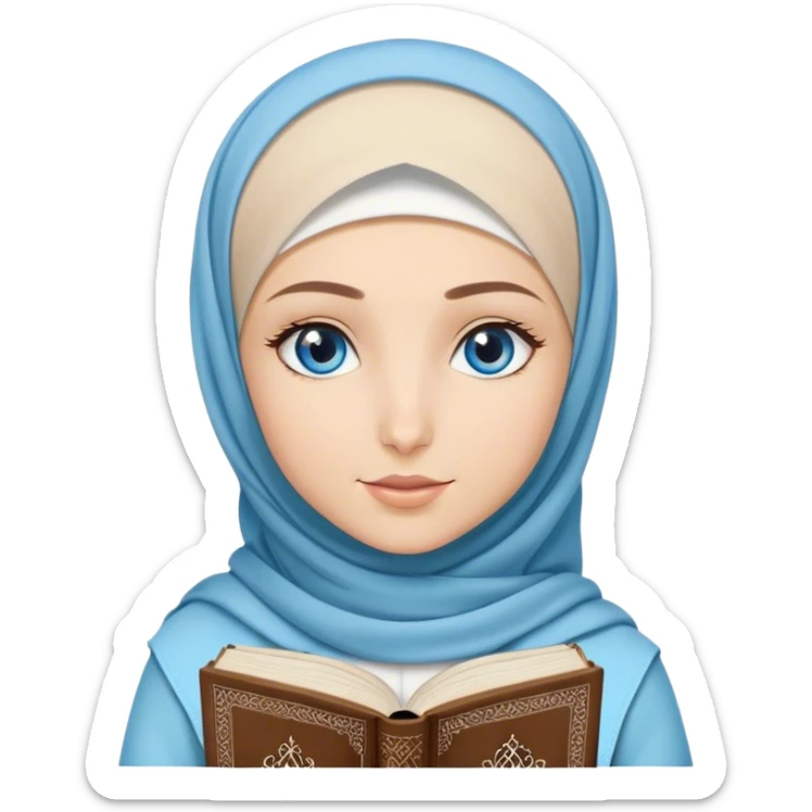 Turkish blonde Lila design Hijabi girl with blue eyes and beautiful finish reading quran sticker
