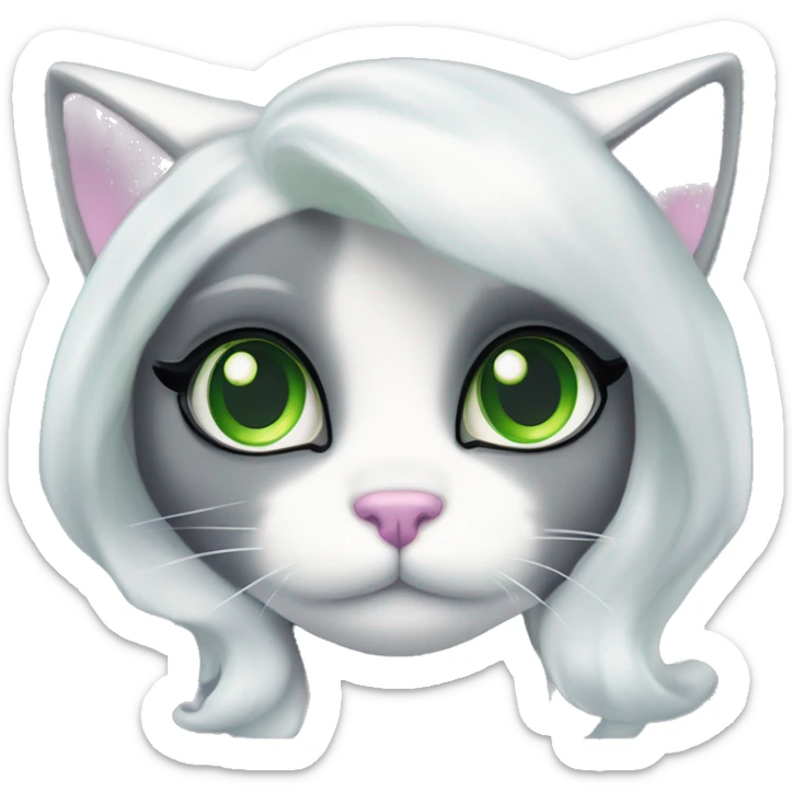 ethereal cute white and dark grey with green eyes cat littlest pet shop lisa frank style sticker