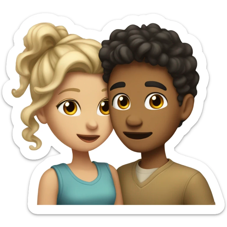 blonde wavy hair girl and hispanic boyfriend with dark hair kissing sticker