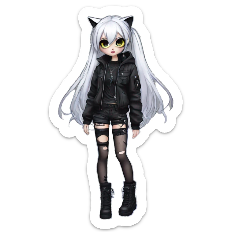 Edgy Kawaii Cute Cool Cartoon Anime Punk Techwear Gothic Catgirl sticker