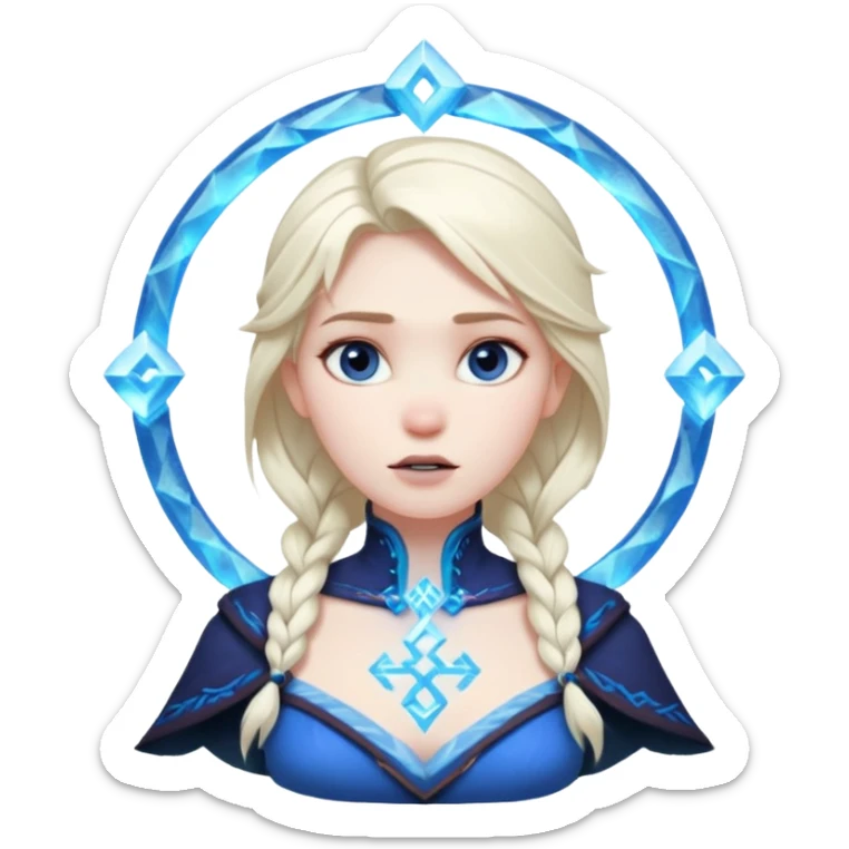 Woman frozen mid-spell, glowing runes around her body, charged silence sticker