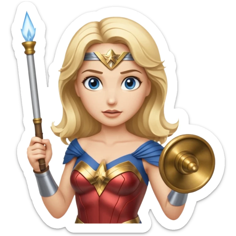 Blonde blue eyes Wonder Woman holding bell and short white conductor baton sticker