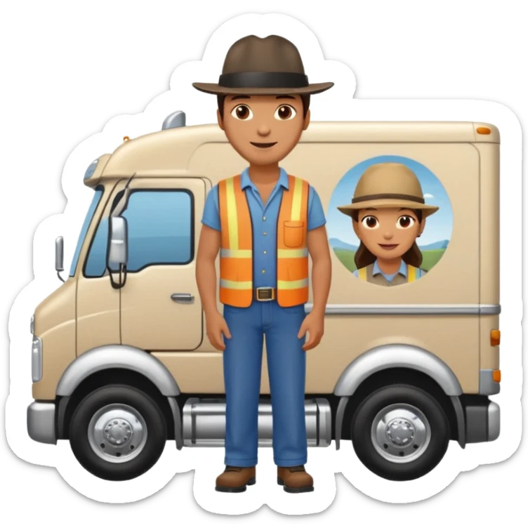 Kamyon şoförü Yarı Kamyon Karikatür çizimi kamyon yan dursun şoför de dışarda yanında olsun sticker