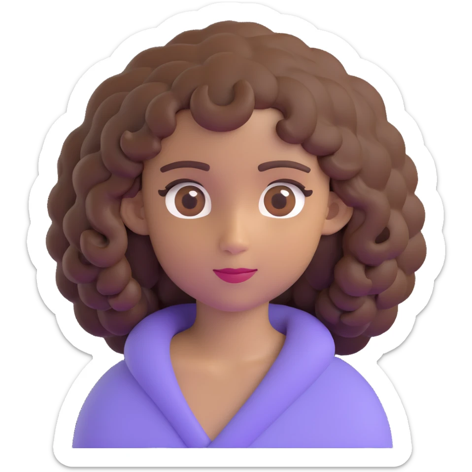 character with curly brown hair, brown eyes, brown skin sticker