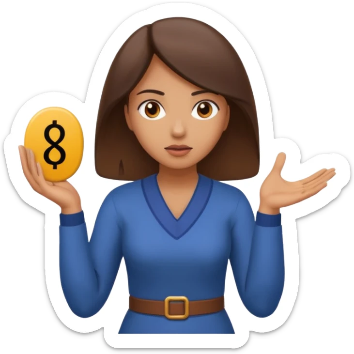 depicts a Woman Shrugging, representing a gesture of confusion, uncertainty, lack of knowledge, or indifference. But have the number 6 in one hand and the number 7 in the other  sticker