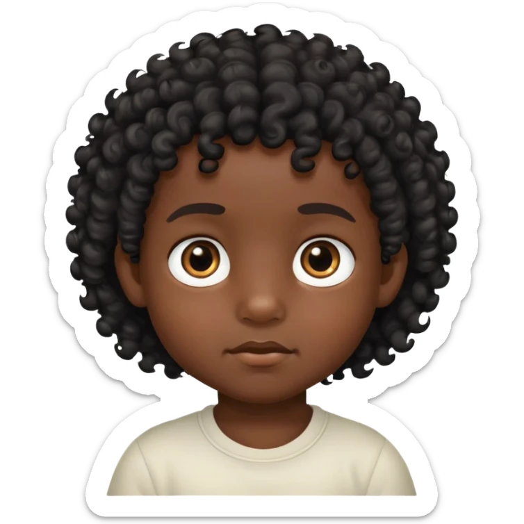 toddler boy face, African eyes, dark skin, black long curly hair sticker