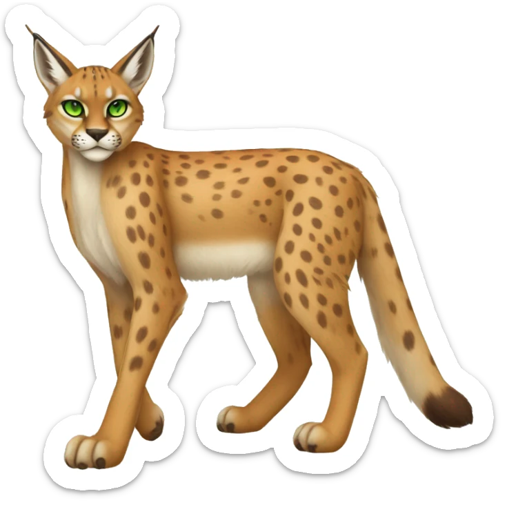 spotted Lynx-Caracal-Fakemon-hybrid with orange points, green eyes brown toes, and short tail, full body sticker