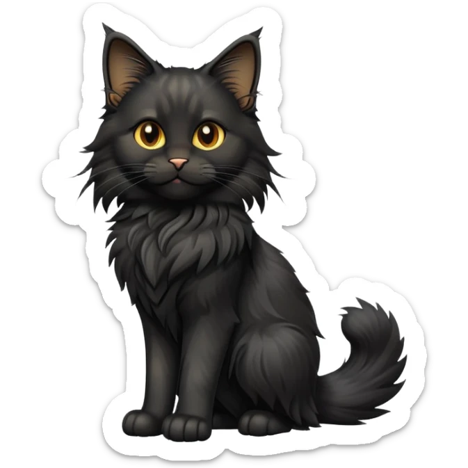 cinematic-cute black-maine-coon-cat-full-body-on all fours-emoji,-head-tilted-playfully-and-inquisitively,-sleek--black-fur,-simplified-yet-adorable-features,-highly-detailed,-glowing-with-a-warm,-friendly-glow -simplified-yet-realistic sticker