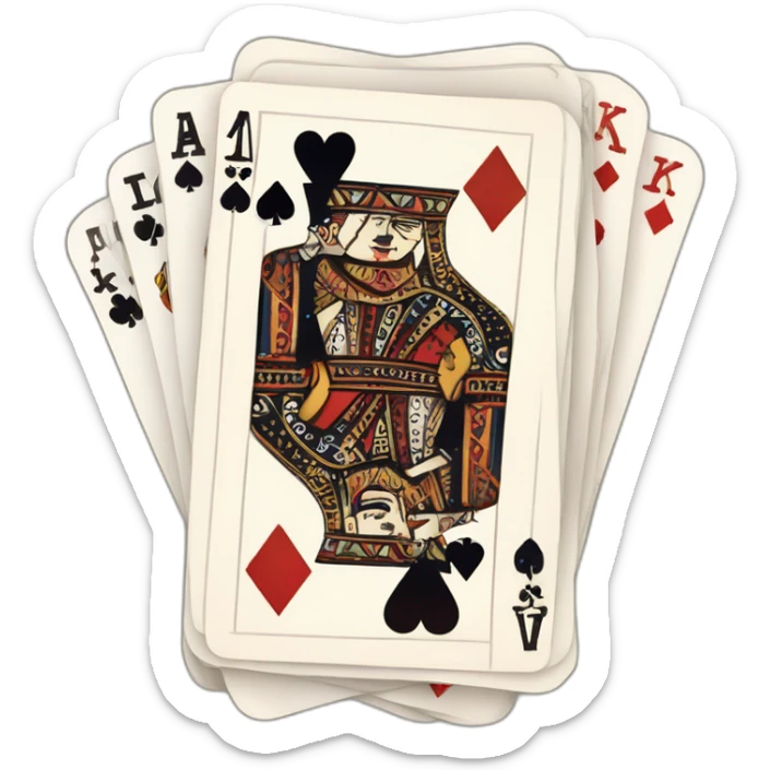 a hand of cards with an ace of diamonds, king of clubs, queen of hearts, and jack of spades sticker