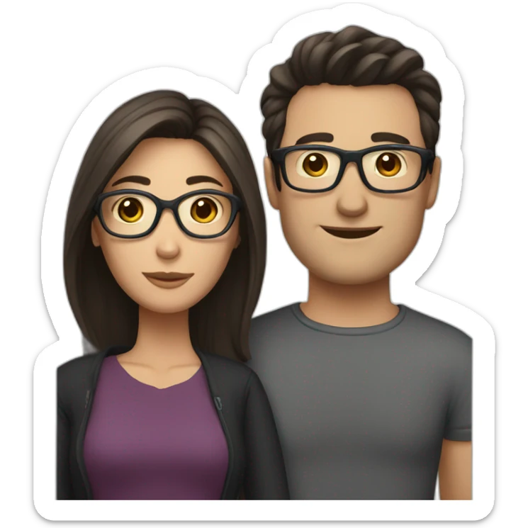 Caucasian couple with dark hair woman with glasses sticker