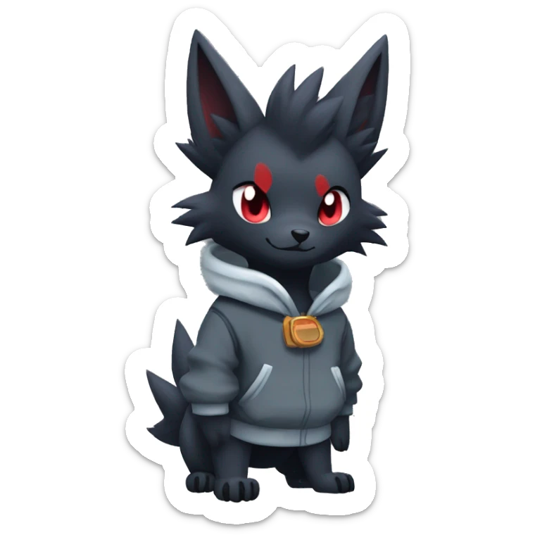 Cool Edgy Zorua-Zoroark-Mightyena with a collar and hoodie-sweater full body sticker