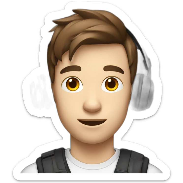 gamer skinny brown hair school boy in gaming headphones sticker