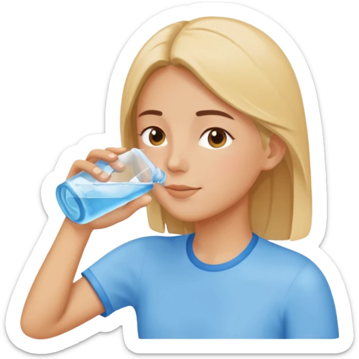 Emoji of a person drinking water, healthy and refreshing feeling, simple flat emoji style, bright colors, clean lines, no text, transparent background. sticker