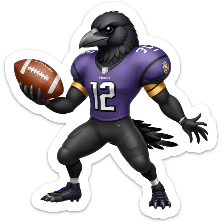 raven in football gear holding a football sticker