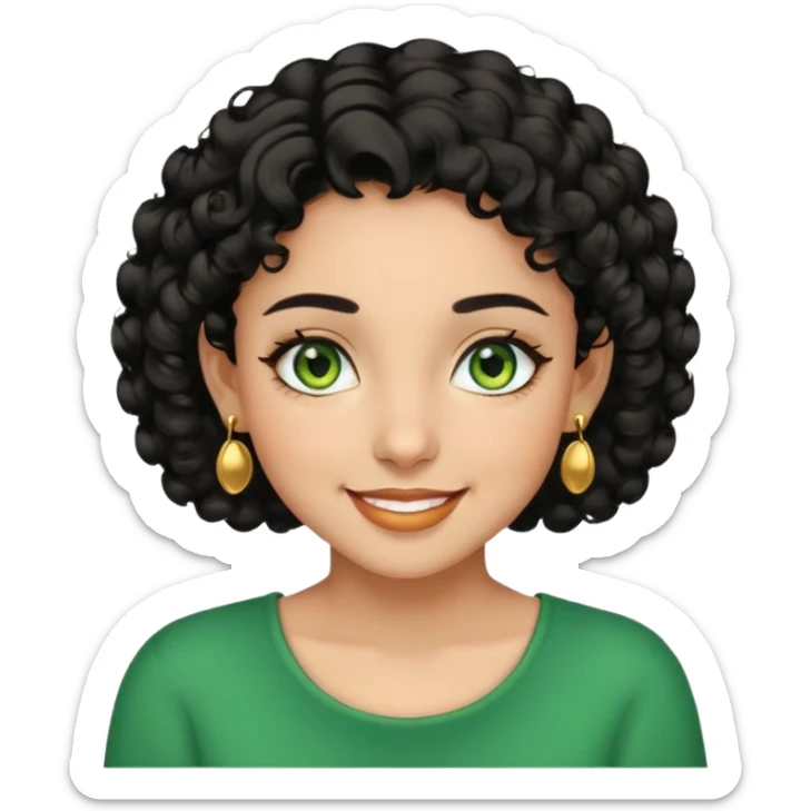 girl showing happiness, medium skin tone, short curly black hair, gold earrings, green eyes Minimal emoji showing happiness, medium skin tone, short curly black hair, gold earrings, green eyes sticker