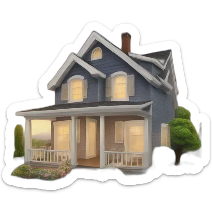 a house in the left corner of a picture of heaven sticker