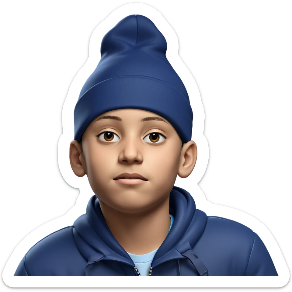 boy in blue hat jacket sticker