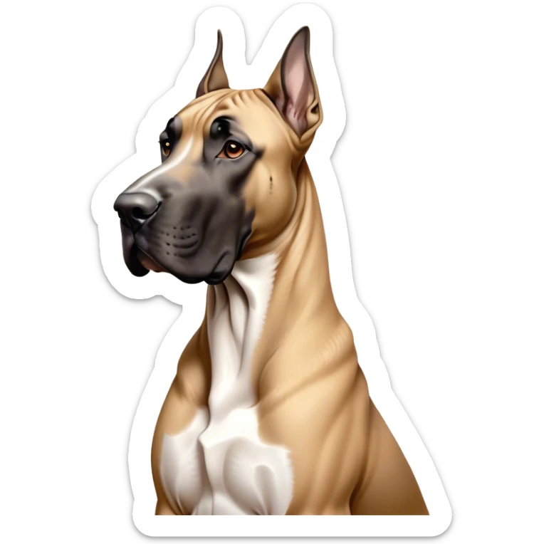 Cinematic Noble Fawn Great Dane Portrait Emoji, Poised and regal, with a towering, muscular build and a sleek, well-groomed solid fawn Fur accented by subtle dark markings, deep-set soulful amber eyes, Simplified yet sharp and sophisticated features, highly detailed, glowing with a soft, dignified glow, high shine, intelligent and gentle, stylized with an air of majesty, focused and attentive, soft glowing outline, capturing the essence of a watchful and confident guardian, so majestic it feels as though it could stride out of the screen with effortless authority! sticker