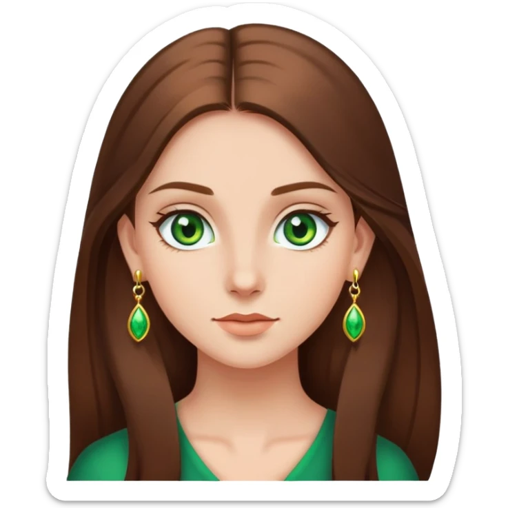 girl with long smooth hair, green eyes, earrings sticker