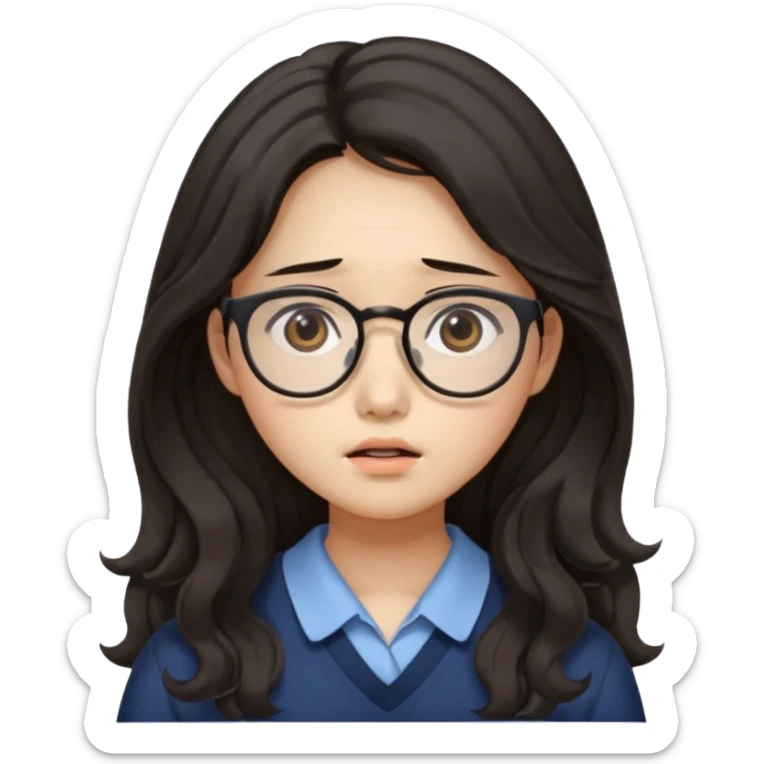  Korean female college student with a worried face , long wavy hair  sticker