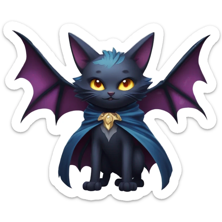   cool edgy beautiful fantasy anime-style dark animal vampiric Nargacuga-cat-hybrid Fakemon with big fangs and bat-wing-ears with a cape full body sticker