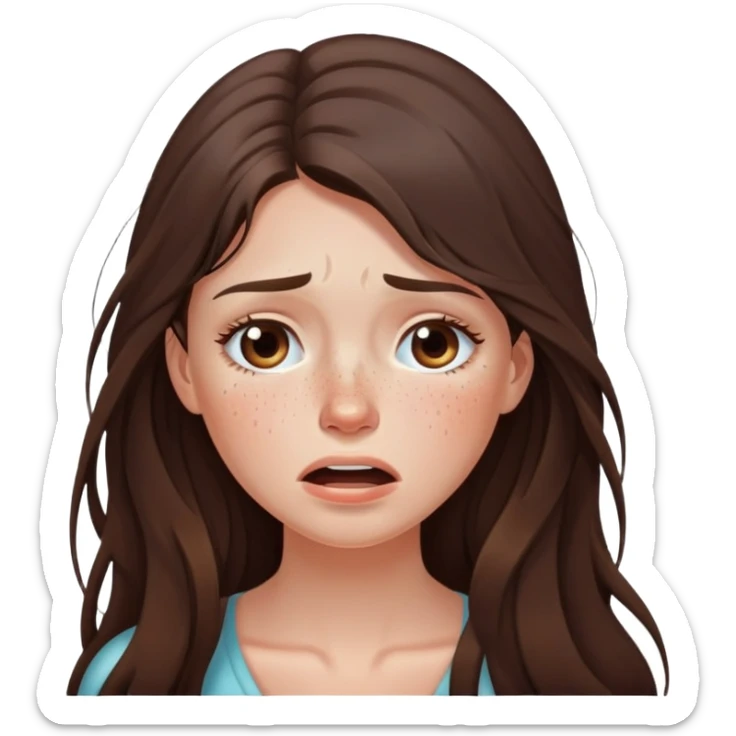 Beautiful brunette girl with freckles crying long hair sticker
