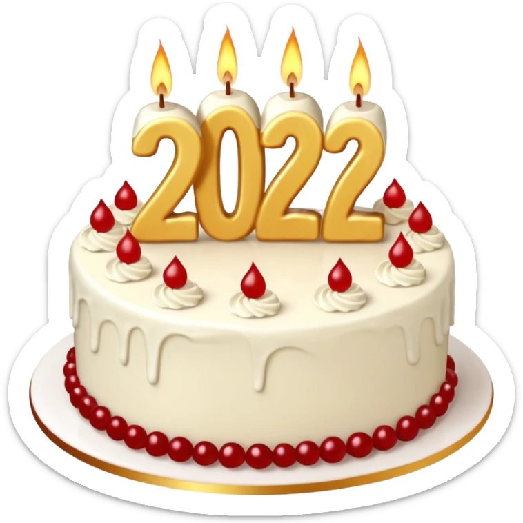 A festive New Year cake with lit candles shaped as the number 2026,
warm lighting, celebratory atmosphere,
soft background, high quality, clean composition sticker