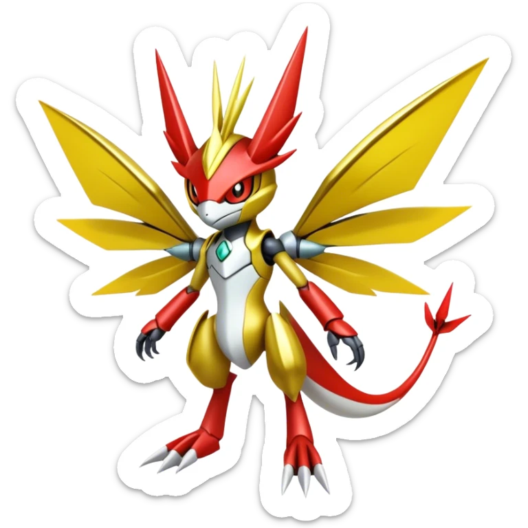 Cute Cool Edgy Shiny Ethereal Legendary Kartana-Digimon-Scizor-hybrid full body sticker