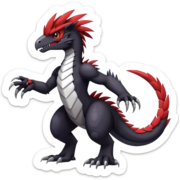 Dark Furry feather-mane Cool Edgy shiny Digimon-Fakemon-Guilmon-Velociraptor full body   sticker