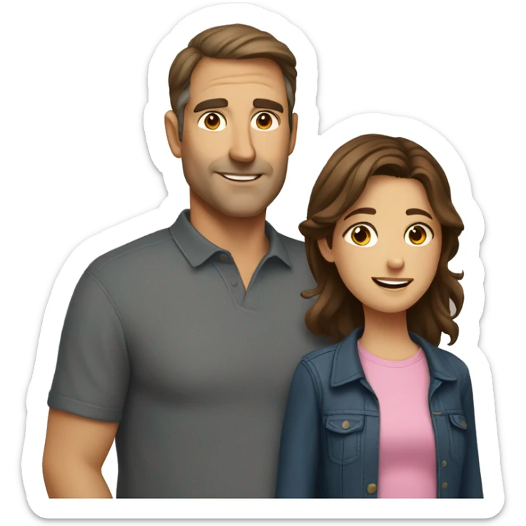 Middle age dad with brown hair and grownup daughter with brown hair  sticker